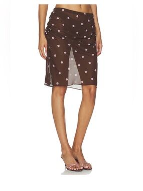 L’Acadamie  Ramona Midi Skirt in Brown & Purple Dot